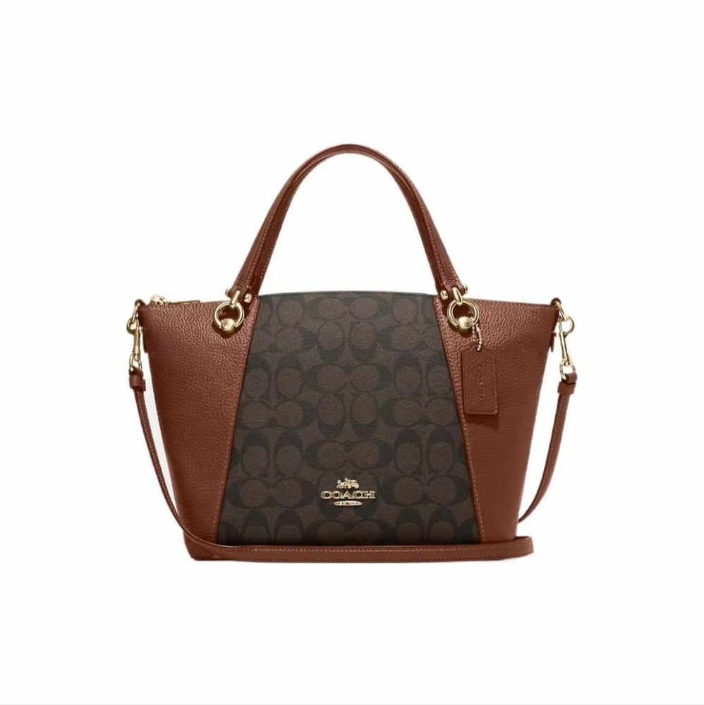 Kacey Satchel In Signature Canvas Brown/Redwood C6230